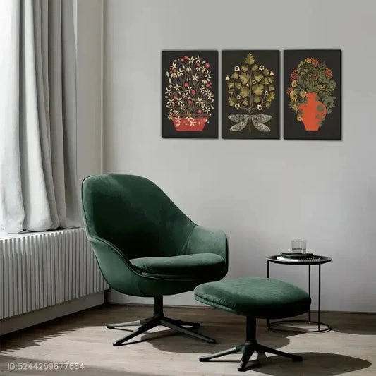 3pcs Orange Vase Floral Print Botanical Metal Print Ready to Hang Art