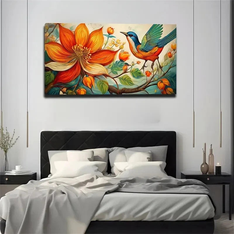 Vibrant Orange Flowers Wall Art Canvas Office Home Room Framed 80x45cm