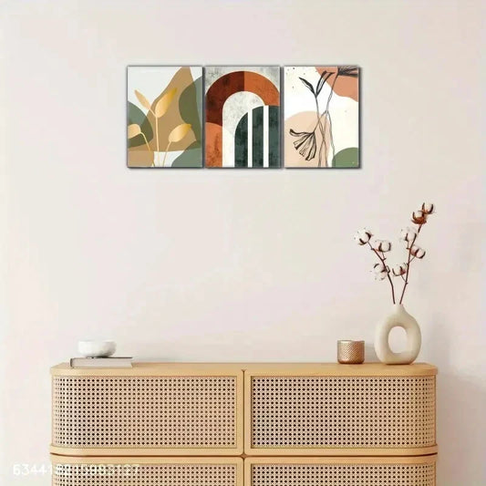 3pcs Abstract Geometric tropical tree leaf Metal Print Ready to Hang Art