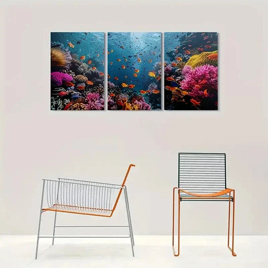 3pcs"Underwater Paradise Coral Reef Painting Metal Print Ready to Hang Art