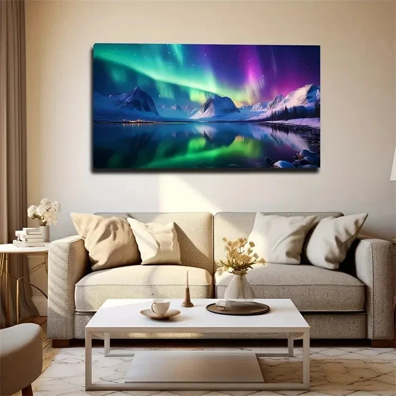 Aurora Borealis Over Alaska Wall Art Canvas Office Home Room Framed 80x45cm
