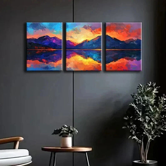 3pcs A Beautiful Painting of the Mountains Wall Art Set Canvas Framed 40x60cm - High Quality Print 100% Australian Made Wall Canvas Ready to Hang