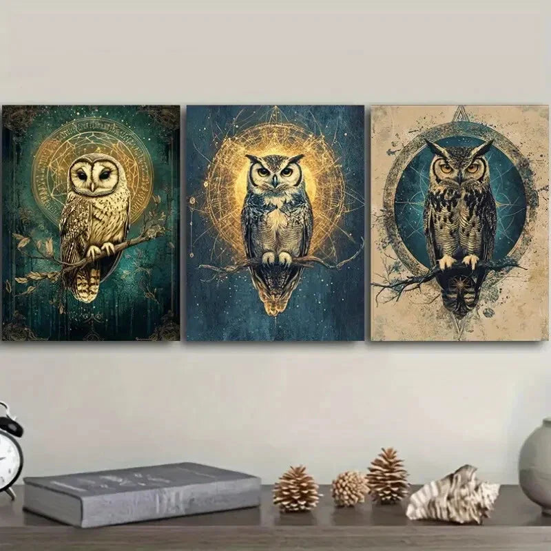 3pcs Classic Modern Owl Wall Art Set Canvas Framed 40x60cm - High Quality Print 100% Australian Made Wall Canvas Ready to Hang