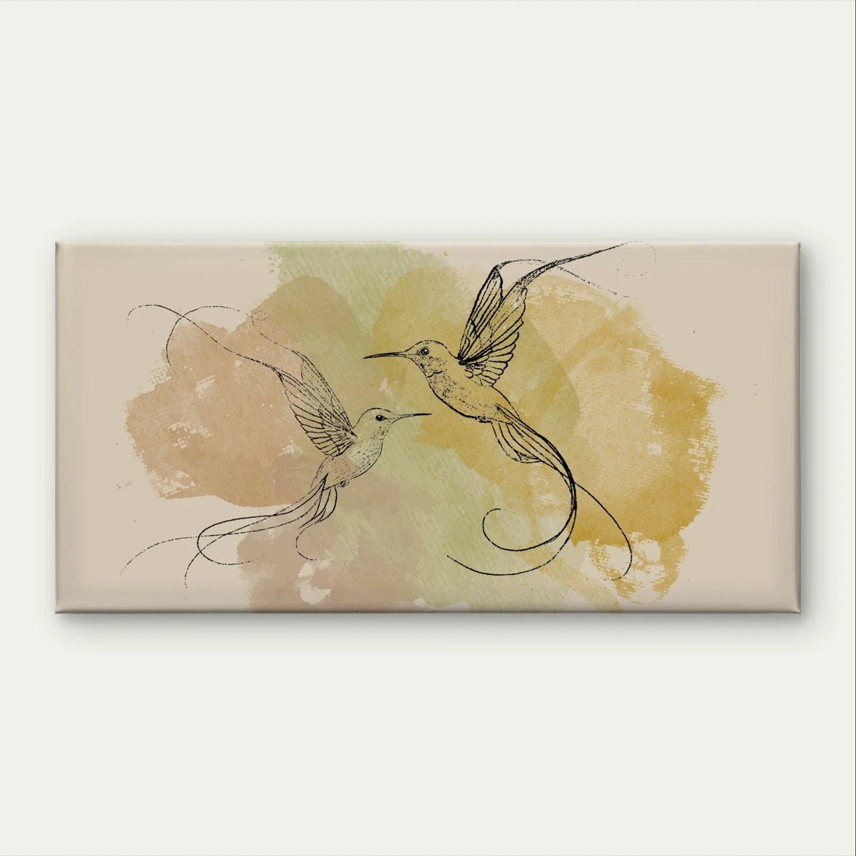 Hummingbirds and Watercolour Neutral Wall Art Canvas Office Home Framed 120x60cm