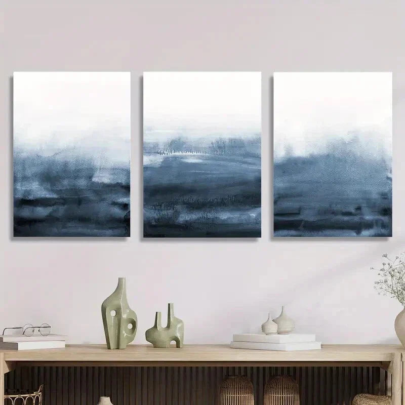 3pcs Abstract Navy Blue Watercolor Metal Print Ready to Hang Art