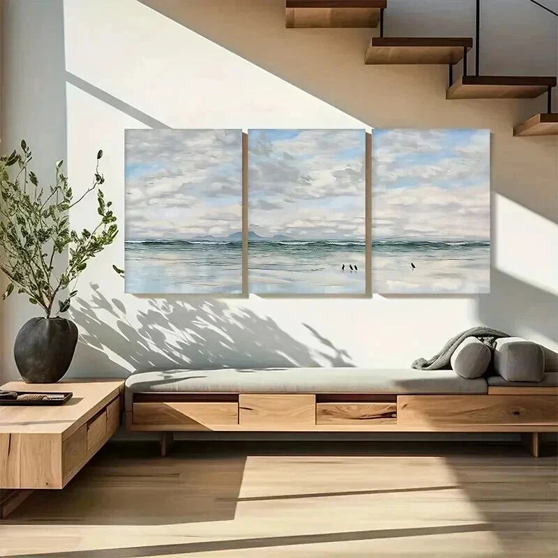 3pcs Serene Vintage Seascape Gallery Wall Art Set Canvas Framed 40x60cm - High Quality Print 100% Australian Made Wall Canvas Ready to Hang