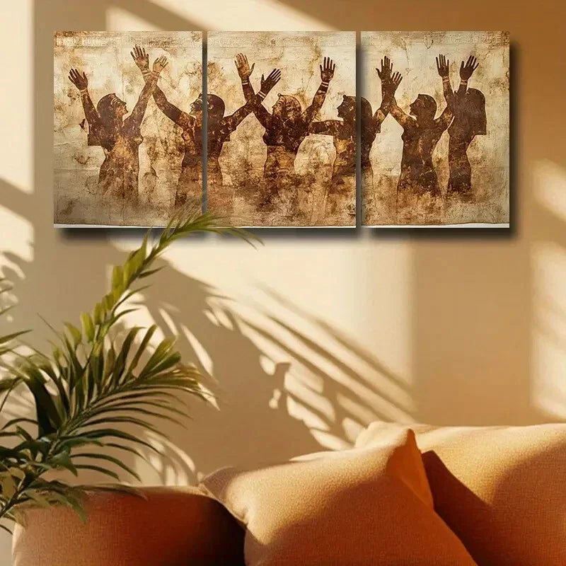 3pcs Vintage Egyptian Fresco Design Metal Print Ready to Hang Art