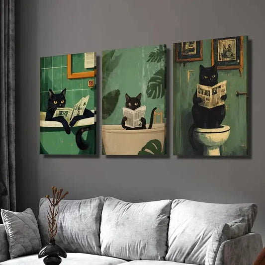 3pcs   Deco Black Cat Canvas printing painting Wall Art Set Canvas Framed 40x60cm - High Quality Print 100% Australian Made Wall Canvas Ready to Hang