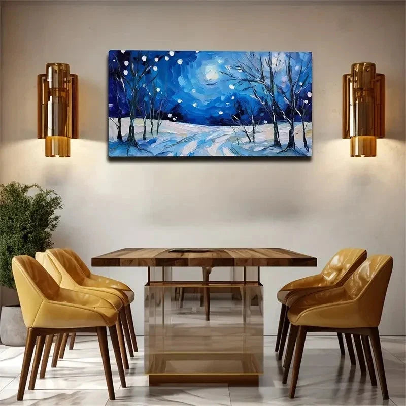 Winter Snowy Night Wall Art Canvas Office Home Room Framed 80x45cm