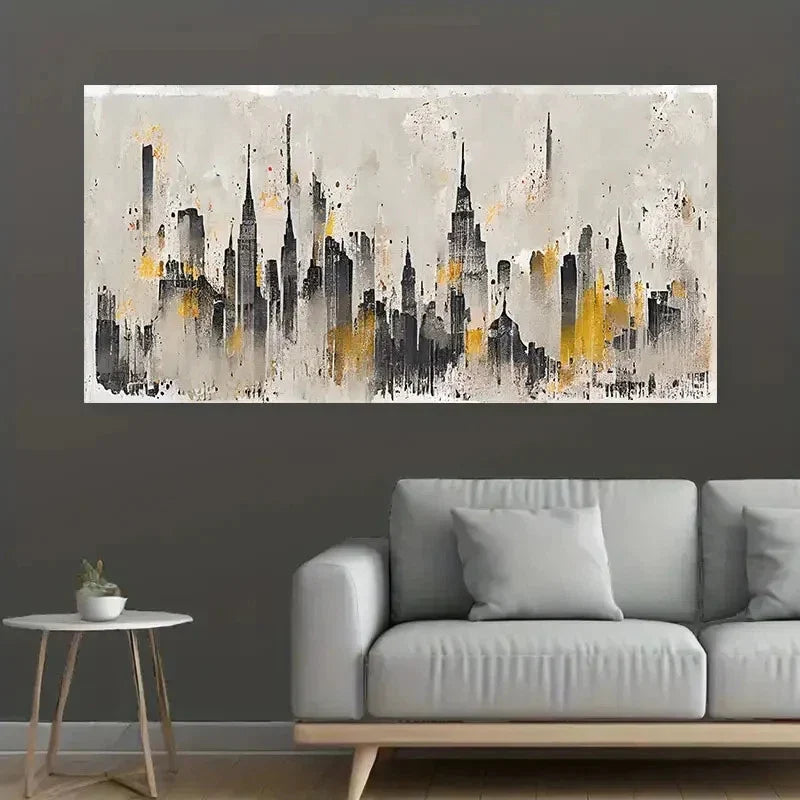 Modern Cityscape Mural Neutral Wall Art Canvas Office Home Room Framed 80x45cm