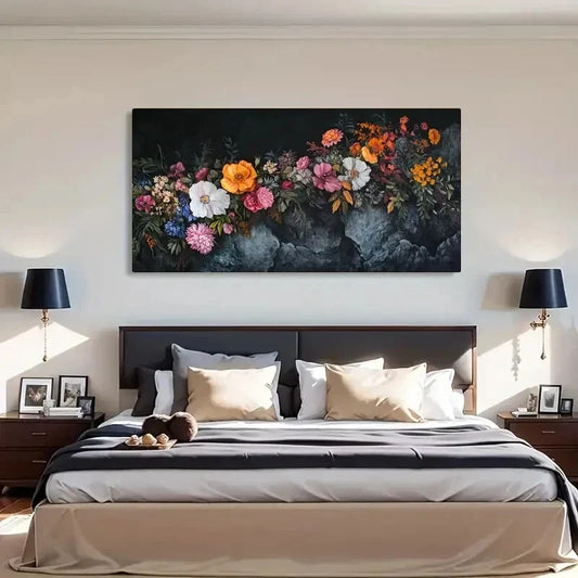 This Vibrant Nature Flowers Wall Art Canvas Office Home Room Framed 120x60cm