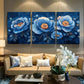 3pcs Elegant Sapphire Blue Peony Metal Print Ready to Hang Art