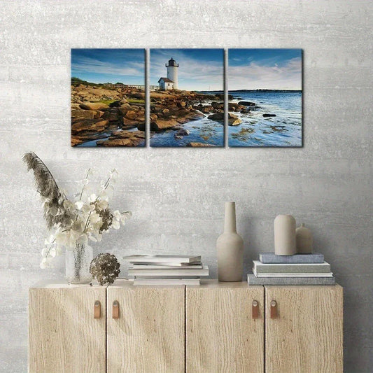 3pcs Lighthouse Massachusetts Modern Artwork Metal Print Ready to Hang Art