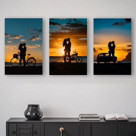 3pcs Romantic Couple Travel Theme Bohemian Style Metal Print Ready to Hang Art