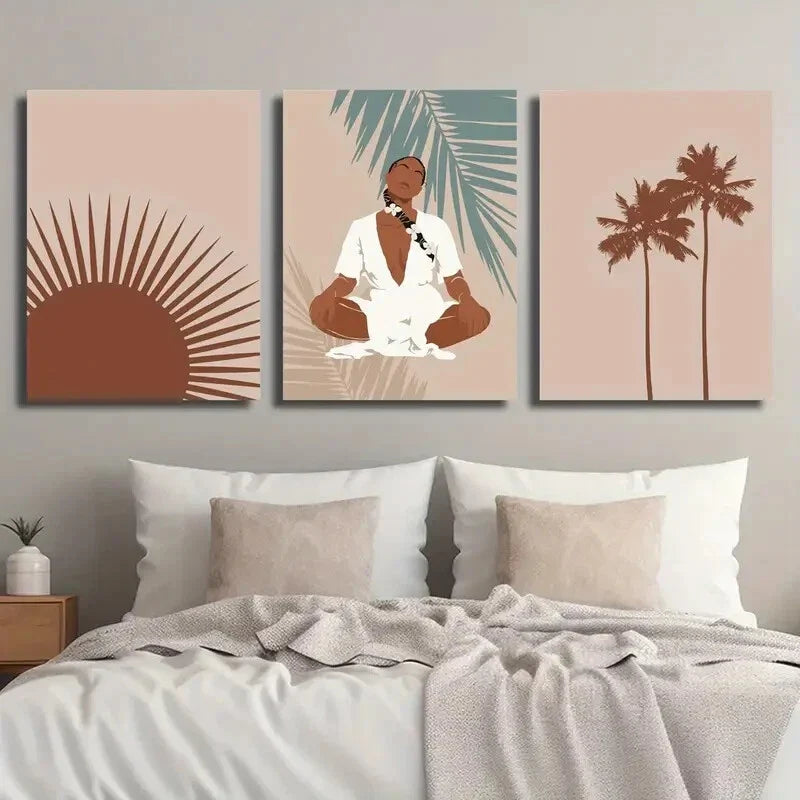 3pcs Snake Flower Dress Girl Abstract Sun Metal Print Ready to Hang Art