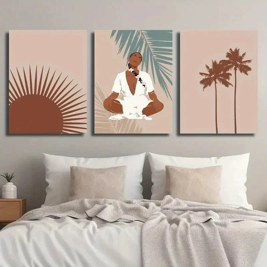 3pcs Snake Flower Dress Girl Abstract Sun Metal Print Ready to Hang Art