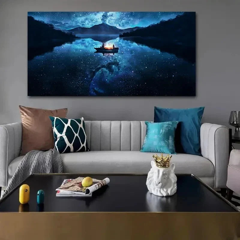 Classic Night Sky Landscape Wall Art Canvas Office Home Room Framed 120x60cm