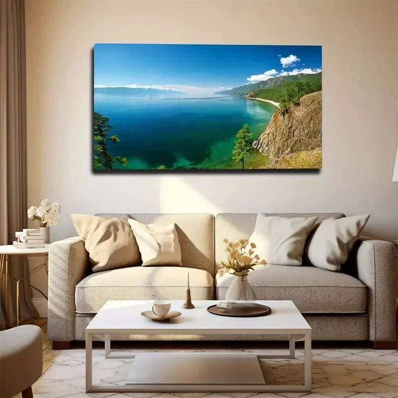 Blue Sea Clear Sky Wall Art Canvas Office Home Room Framed 80x45cm