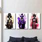 3pcs Female Characters in Golden, Purple and Black  Metal Print Ready to Hang Art Metal Print Ready to Hang Art