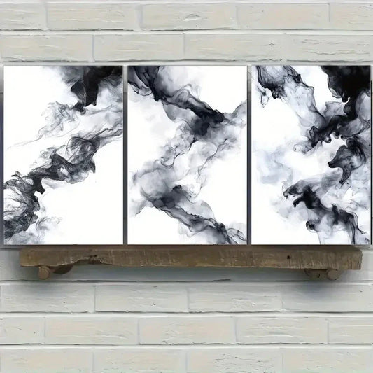 3pcs Black and White Abstract Ink Wall Art Metal Print Ready to Hang Art