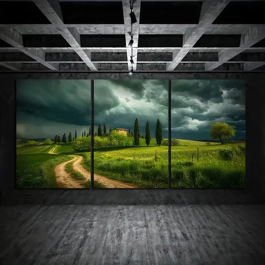 3pcs Green Grass and Trees Black Sky Metal Print Ready to Hang Art