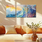 3pcs Modern Abstract Seascape with Sunset & Waves Metal Print Ready to Hang Art