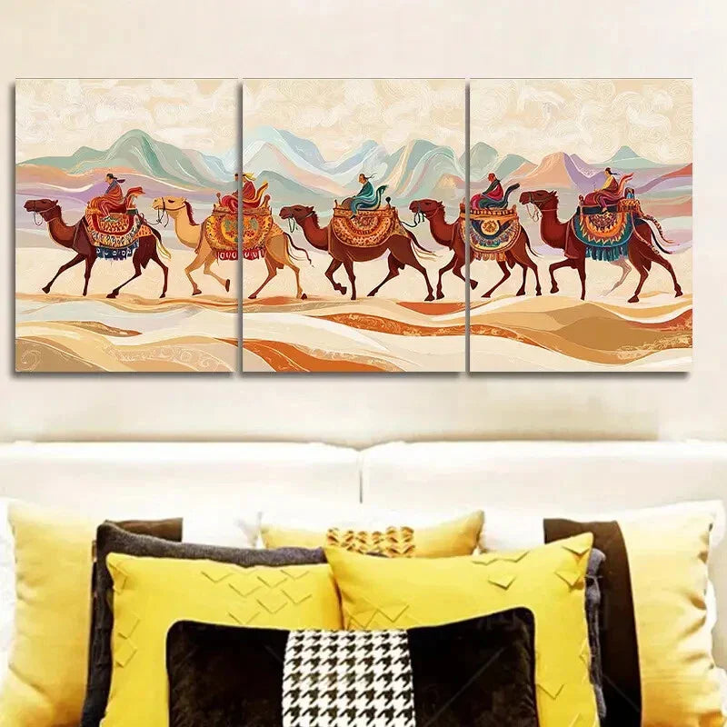3pcs Camel Caravan Desert Animals Metal Print Ready to Hang Art