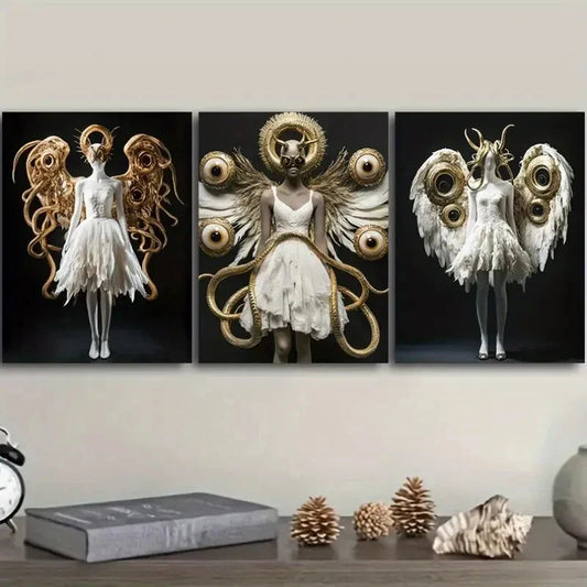 3pcs Featuring Golden Wings, Perfect Metal Print Ready to Hang Art