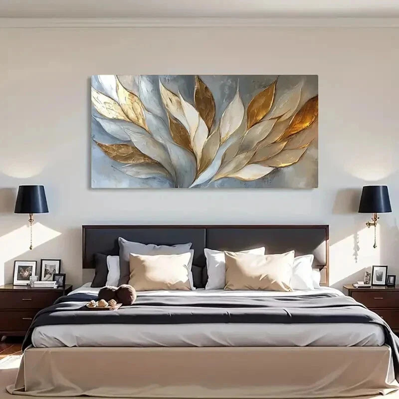 Elegant Abstract Leaf Tones Wall Art Canvas Office Home Room Framed 120x60cm