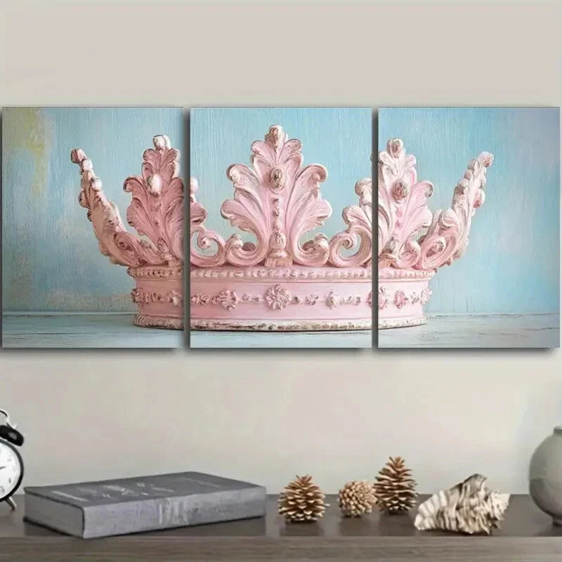 3pcs Pink Crown Design,Wall Art Set Canvas Framed 40x60cm - High Quality Print 100% Australian Made Wall Canvas Ready to Hang