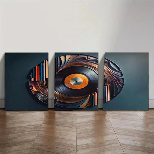 3pcs Enhancements Vinyl Record Abstract Art Style Metal Print Ready to Hang Art