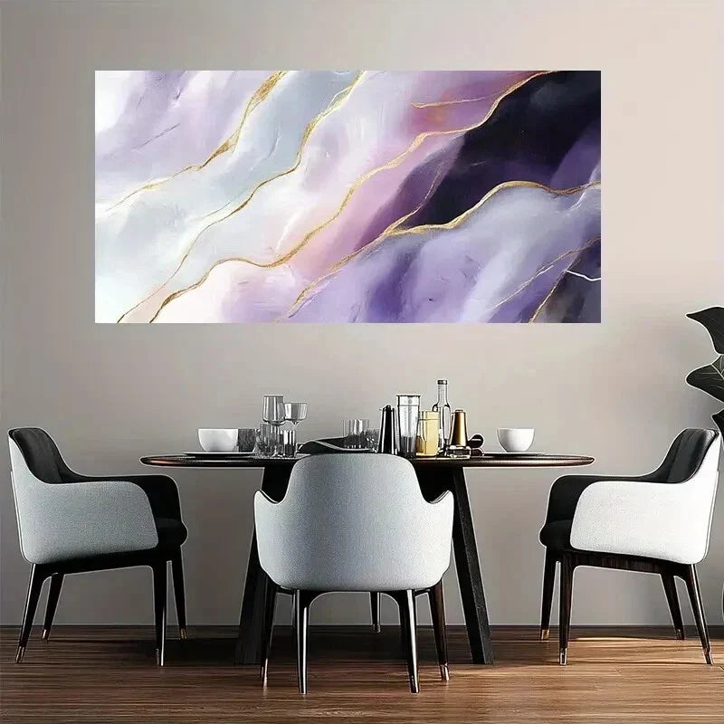 Purple Golden Fluid Perfect Wall Art Canvas Office Home Room Framed 120x60cm