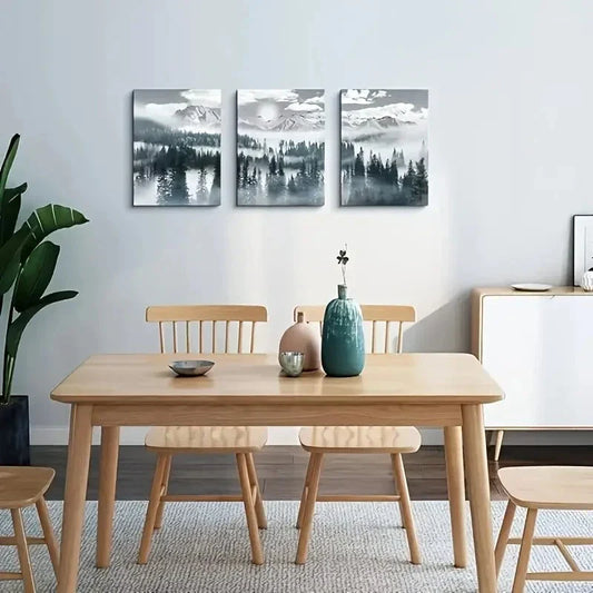 3pcs Modern Foggy Forest Landscape Metal Print Ready to Hang Art