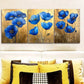 3pcs The blue poppy in Golden leaf Metal Print Ready to Hang Art