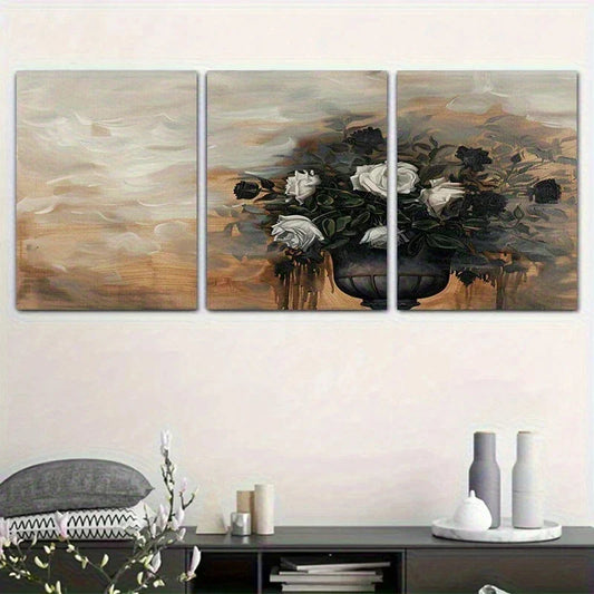 3pcs White Roses & Greenery Elegant Floral Metal Print Ready to Hang Art
