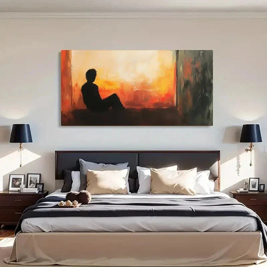 Contemplation Silhouette Sun Wall Art Canvas Office Home Room Framed 120x60cm