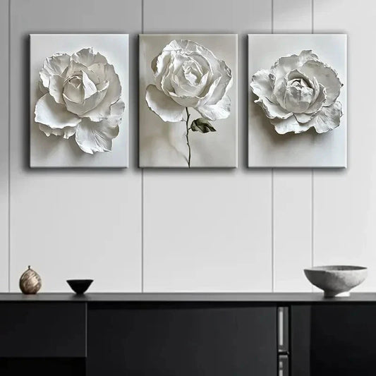 3pcs Elegant White Rose Metal Print Ready to Hang Art