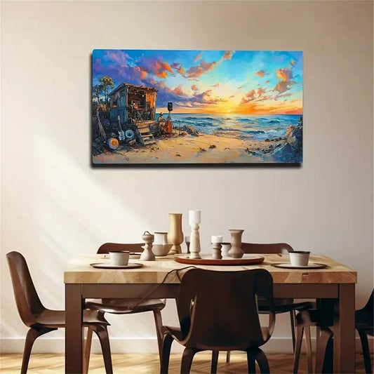 The Old House On The Beach Wall Art Canvas Office Home Room Framed 80x45cm