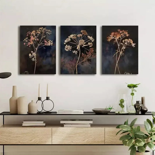 3pcs Vintage Wildflower Modern Botanical  Canvas Framed 40x60cm - High Quality Print 100% Australian Made Wall Canvas Ready to Hang