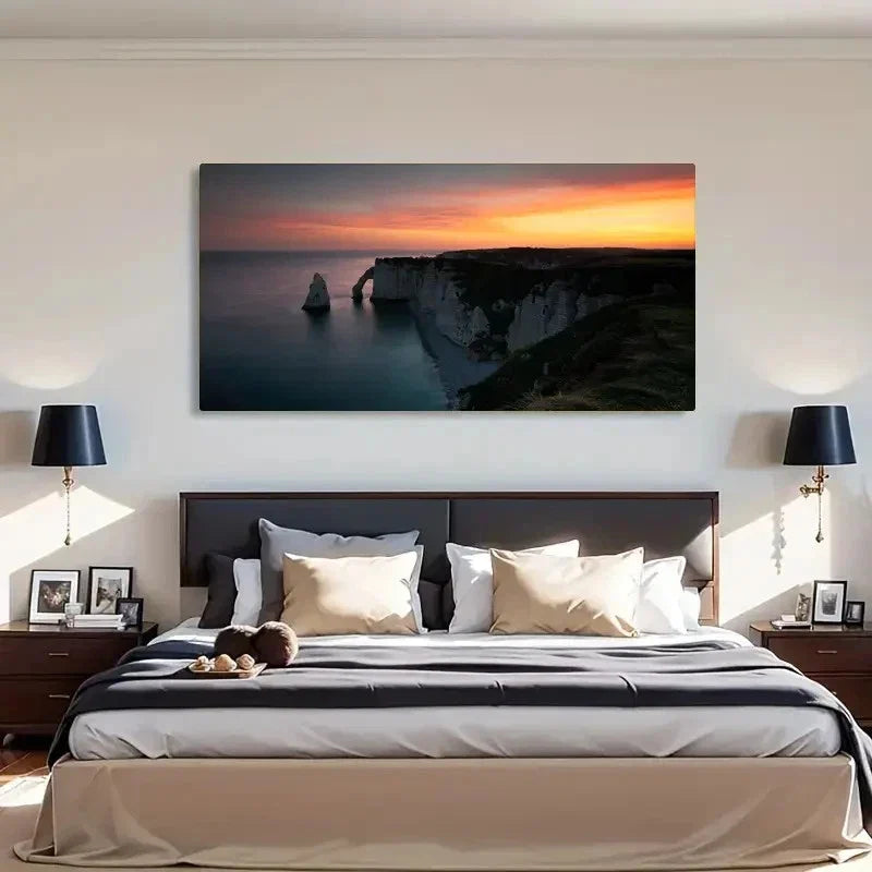Serene Sunrise Etretat France Wall Art Canvas Office Home Room Framed 120x60cm