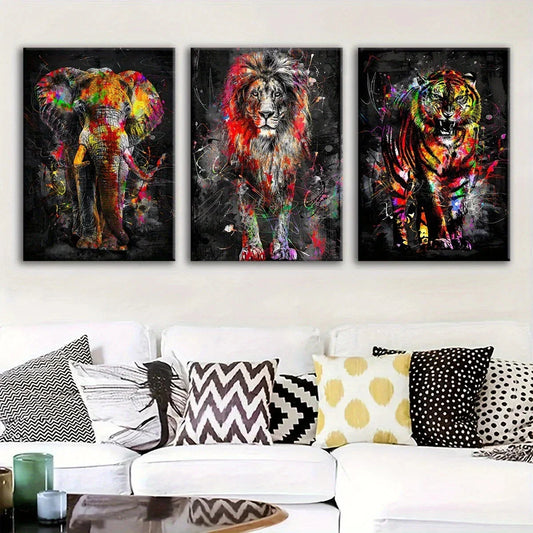 3pcs Colorful Animal Vibrant Fantasy Metal Print Ready to Hang Art