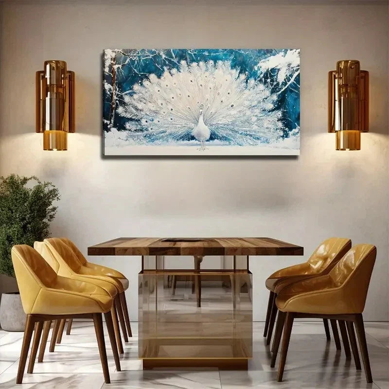 White Peacock Perfect Wall Art Canvas Office Home Room Framed 120x60cm