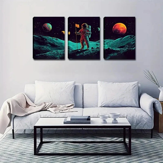 3pcs Black Starry Outer Space World Wall Art Set Canvas Framed 40x60cm - High Quality Print 100% Australian Made Wall Canvas Ready to Hang