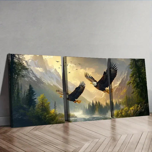 3pcs Two Flying Eagles Wall Art Set Canvas Framed 40x60cm - High Quality Print 100% Australian Made Wall Canvas Ready to Hang