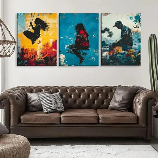 3pcs Street Girl Graffiti Dynamic Perfect Wall Art Set Canvas Framed 40x60cm - High Quality Print 100% Australian Made Wall Canvas Ready to Hang