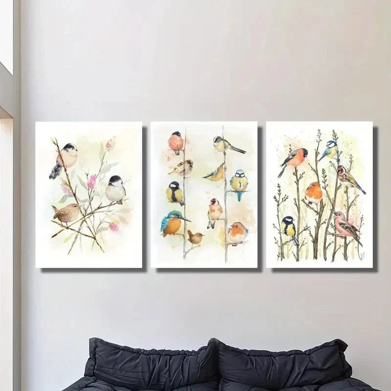 3pcs Vibrant Bird Canvas Art Prints - Watercolo Wall Art Set Canvas Framed 40x60cm - High Quality Print 100% Australian Made Wall Canvas Ready to Hang