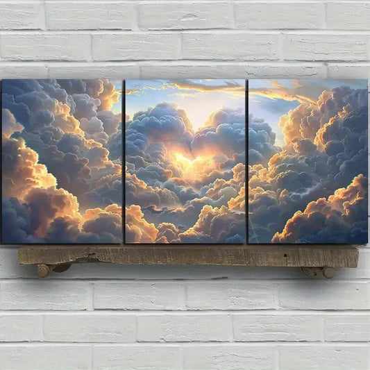 3pcs Heart-Shaped Clouds Dramatic Skies and Light Metal Print Ready to Hang Art