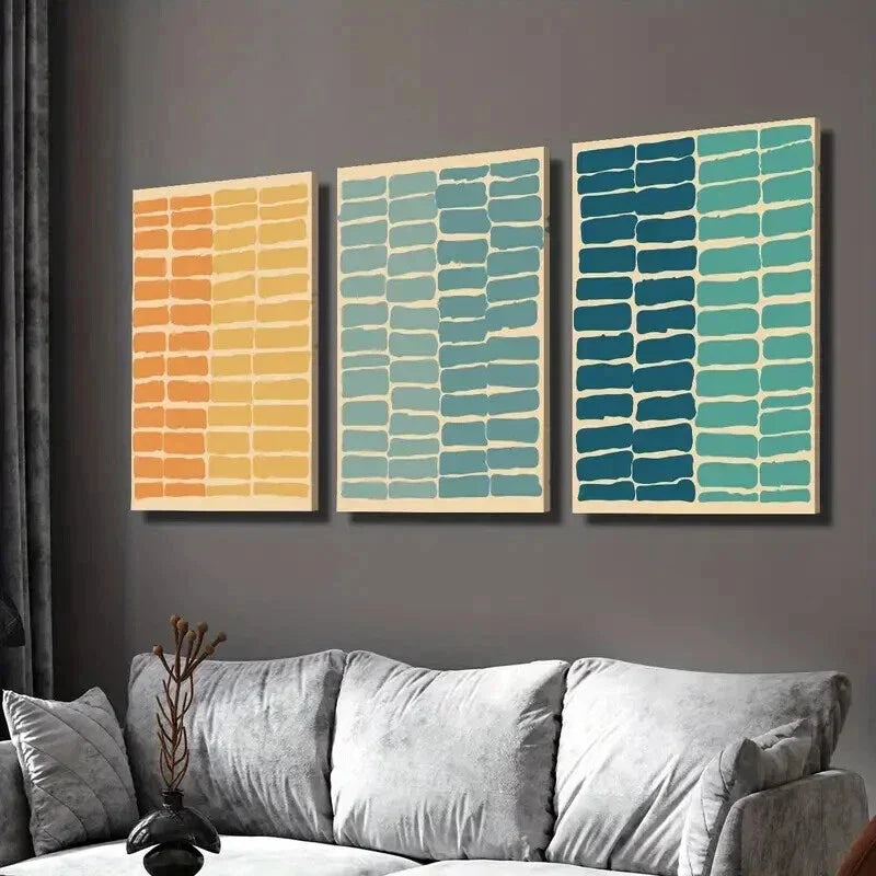 3pcs Abstract Colorful Horizontal Stripes Wall Art Set Canvas Framed 40x60cm - High Quality Print 100% Australian Made Wall Canvas Ready to Hang