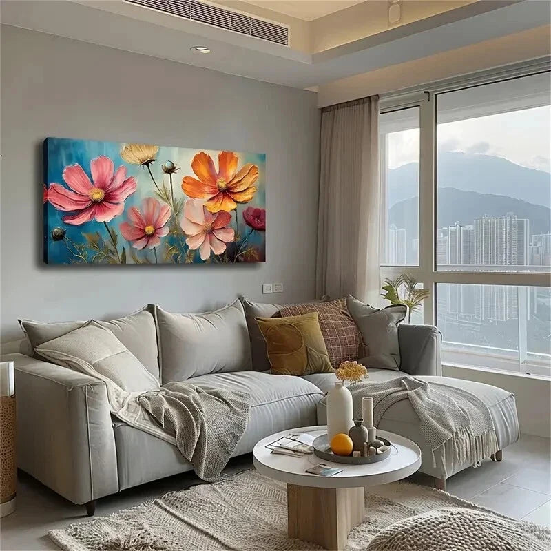 Featuring Cosmos Flowers Blooms Wall Art Canvas Office Home Room Framed 120x60cm