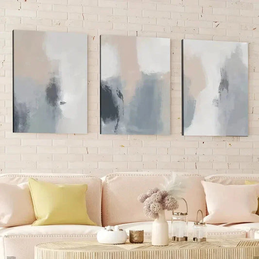 3pcs Abstract Nordic Style Neutral Modern Gray Wall Art Set Canvas Framed 40x60cm - High Quality Print 100% Australian Made Wall Canvas Ready to Hang